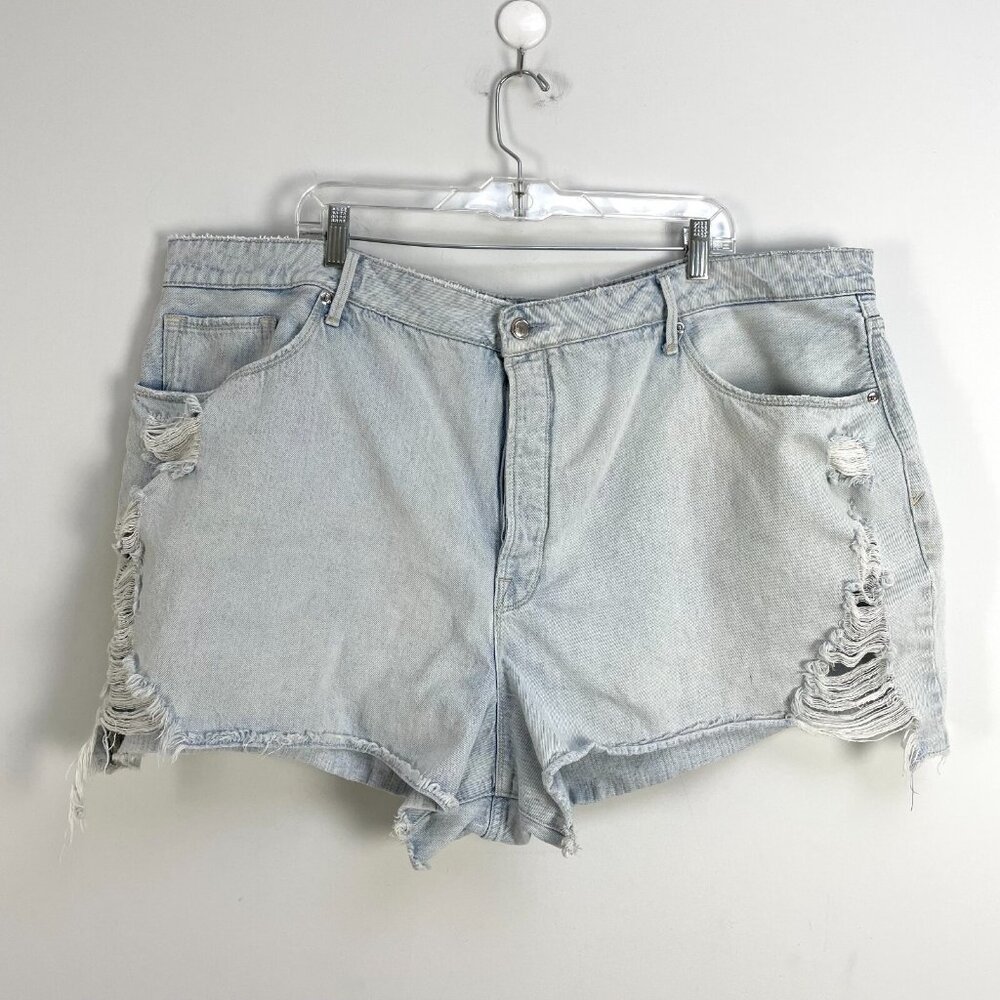 Good American Womens Plus 24 Button Fly Distressed Jean Shorts Cut Off Lightwash